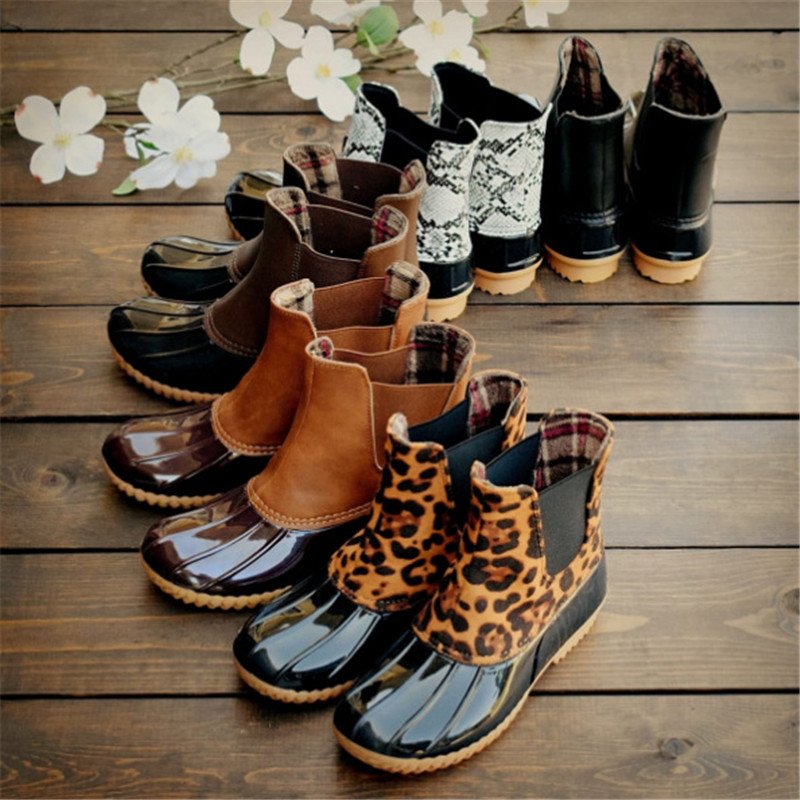 Wholesale Waterproof Women's Rubber Rain Boots Leopard Print Slip-on Duck Boots