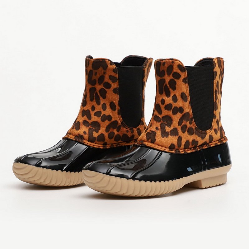 Wholesale Waterproof Women's Rubber Rain Boots Leopard Print Slip-on Duck Boots