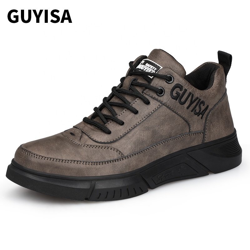GUYISA Outdoor mid-cut safety boots waterproof microfiber leather surface wear-resistant rubber sole steel toe safety boots