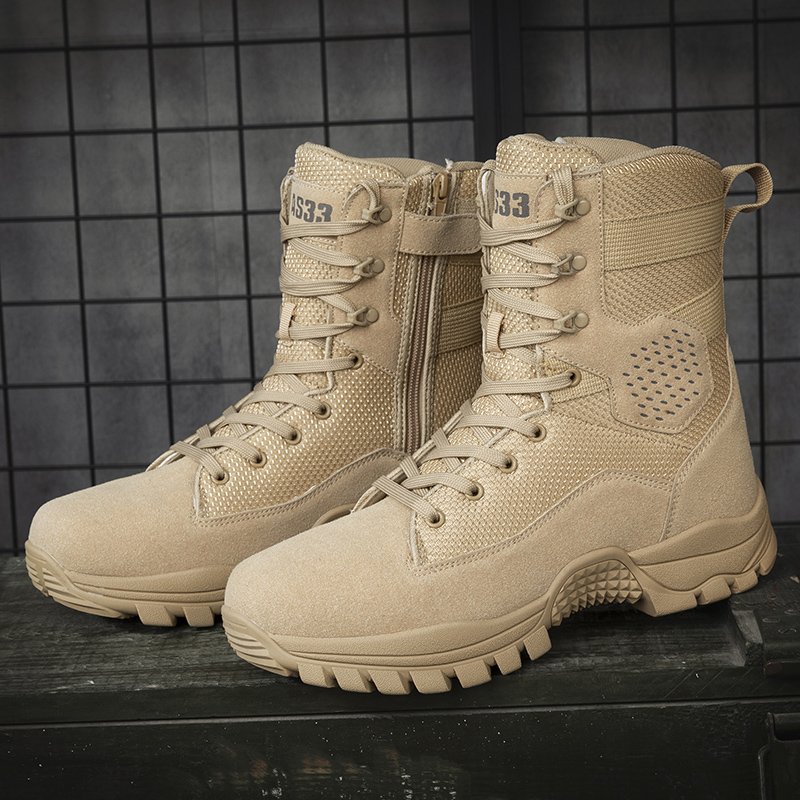 Men's High-Top Desert Tactical Boots Genuine Leather Oxford Non-Slip Thick Bottom Side Zip Hiking Work Winter Outdoor Activities