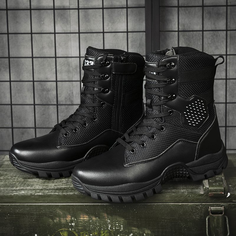 Men's High-Top Desert Tactical Boots Genuine Leather Oxford Non-Slip Thick Bottom Side Zip Hiking Work Winter Outdoor Activities