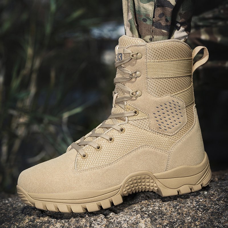 Men's High-Top Desert Tactical Boots Genuine Leather Oxford Non-Slip Thick Bottom Side Zip Hiking Work Winter Outdoor Activities