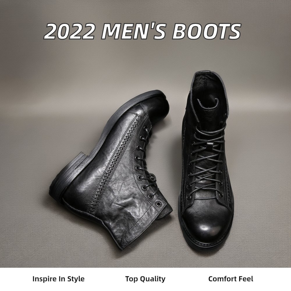 2022 New Men's Martin Boots Large Sizes 38-48 Fashionable Leather Upper Plush Light Weight Height Increasing Summer Autumn