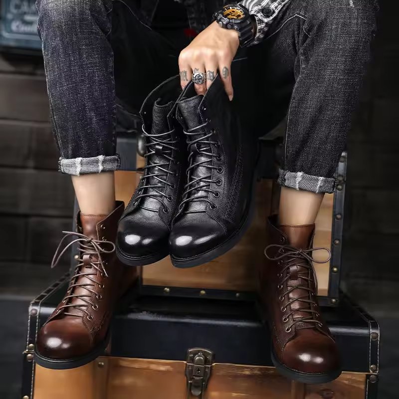 2022 New Men's Martin Boots Large Sizes 38-48 Fashionable Leather Upper Plush Light Weight Height Increasing Summer Autumn