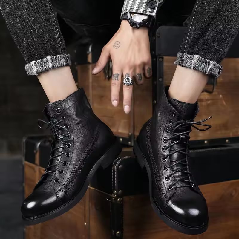 2022 New Men's Martin Boots Large Sizes 38-48 Fashionable Leather Upper Plush Light Weight Height Increasing Summer Autumn