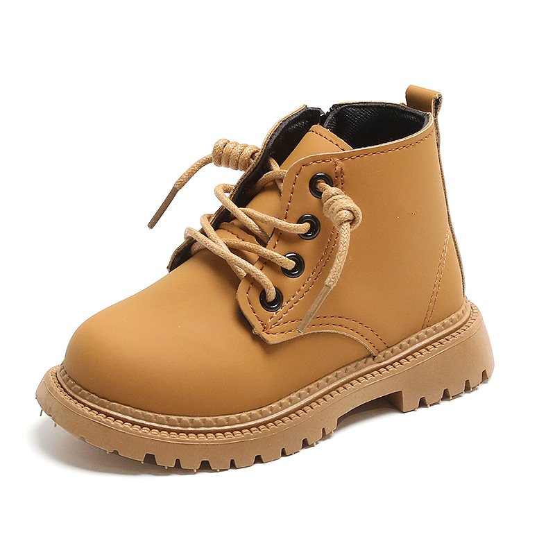 Children's leather boots boys Martin boots retro girls short boots soft bottom flat breathable lightweight baby leather shoes