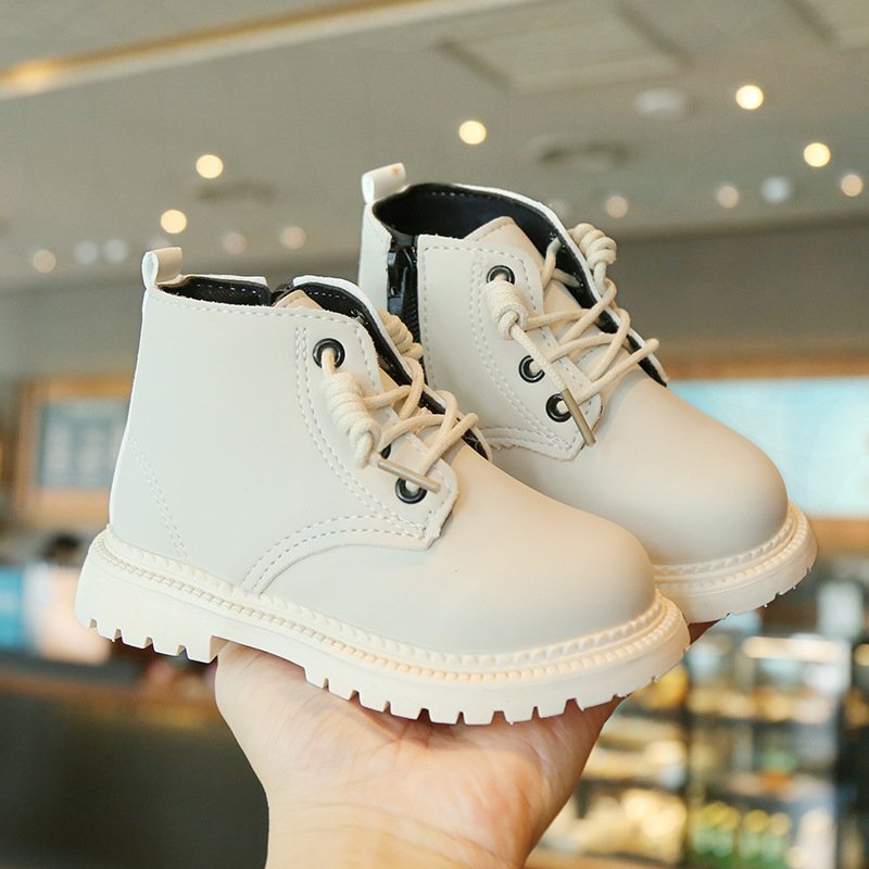 Children's leather boots boys Martin boots retro girls short boots soft bottom flat breathable lightweight baby leather shoes