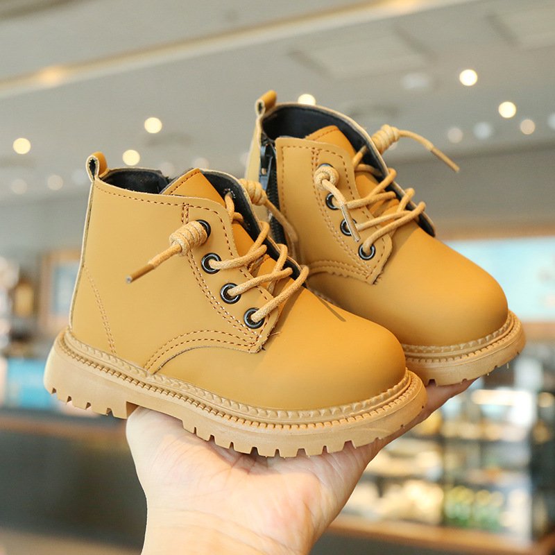 Children's leather boots boys Martin boots retro girls short boots soft bottom flat breathable lightweight baby leather shoes