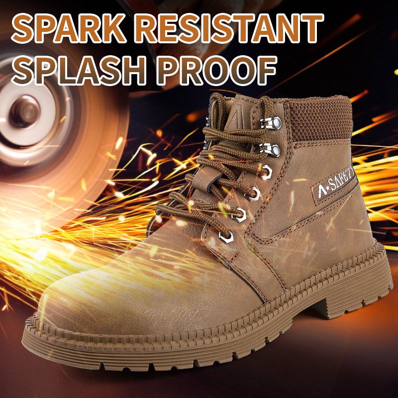 AMAWEI Steel toe Leather Safety Shoes Outdoor Anti-Puncture waterproof Work Boots 813