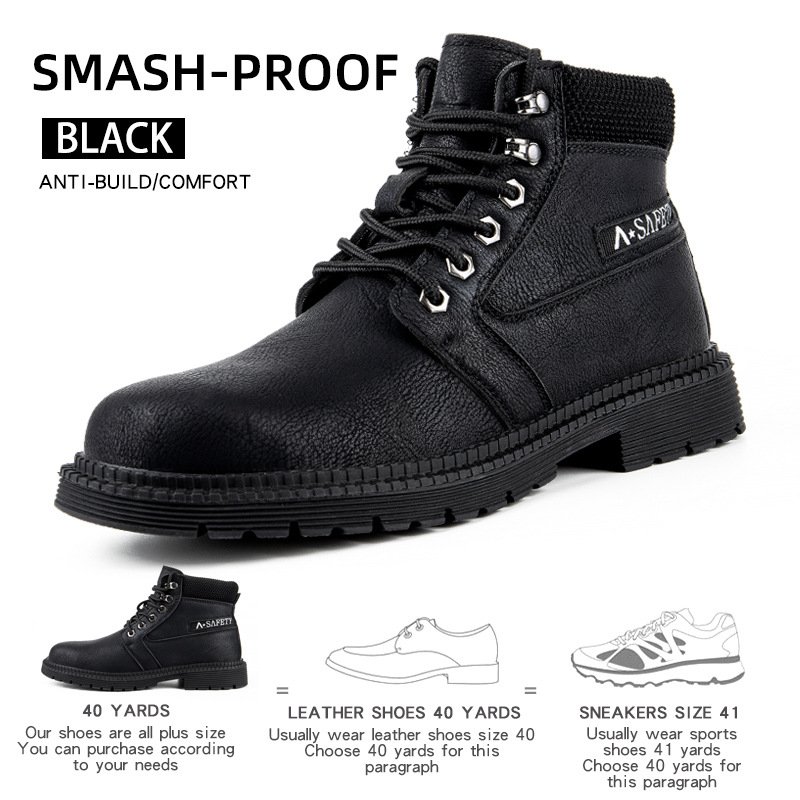 AMAWEI Steel toe Leather Safety Shoes Outdoor Anti-Puncture waterproof Work Boots 813