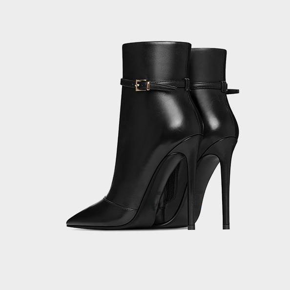 NSB014 2021 Female Fashion Pointed Toe Belt Buckle Ankle Boots Women Stiletto High Heel Leather Boots