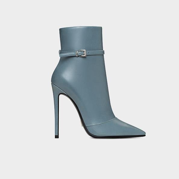 NSB014 2021 Female Fashion Pointed Toe Belt Buckle Ankle Boots Women Stiletto High Heel Leather Boots