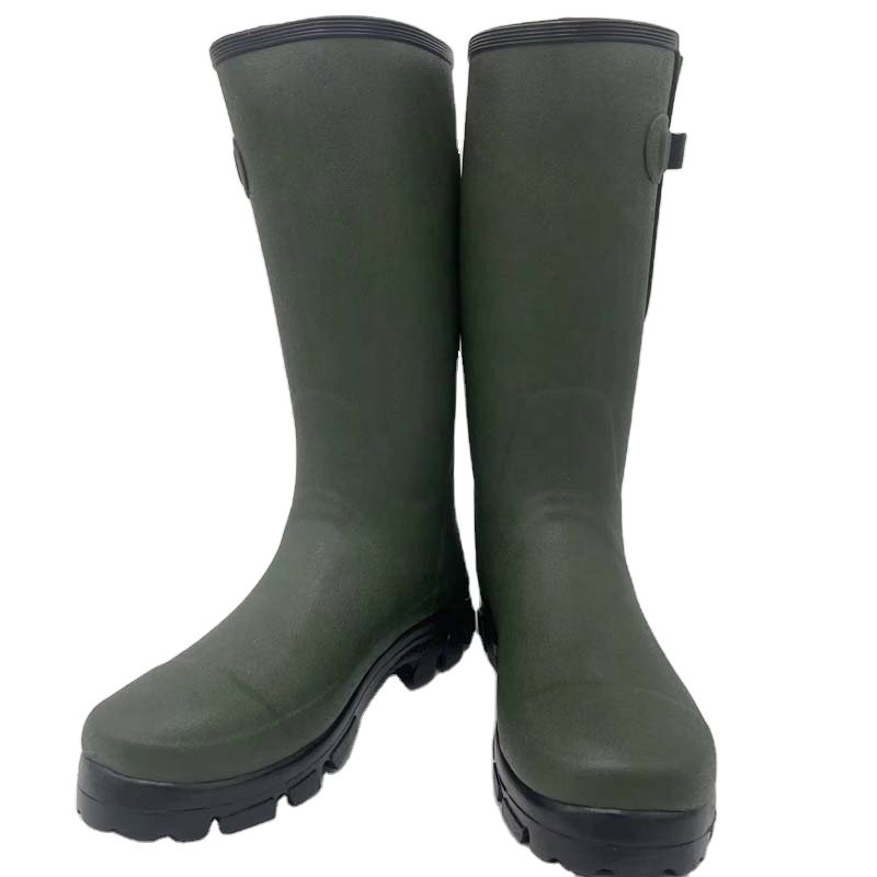 Olive Green Waterproof Field Farming And Hunting Neoprene Rubber Boots For Men