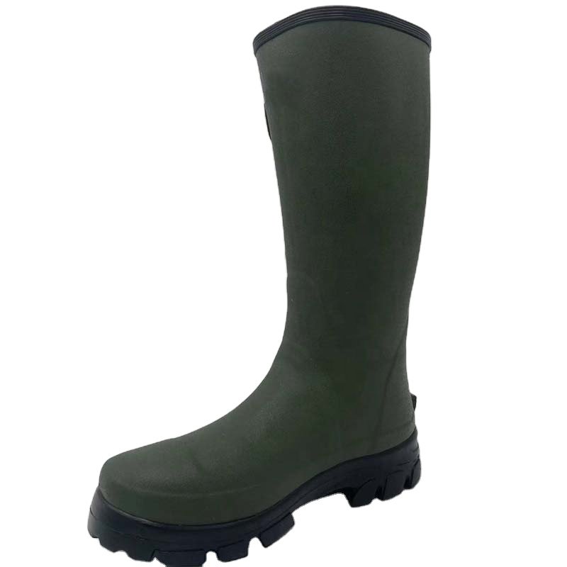 Olive Green Waterproof Field Farming And Hunting Neoprene Rubber Boots For Men
