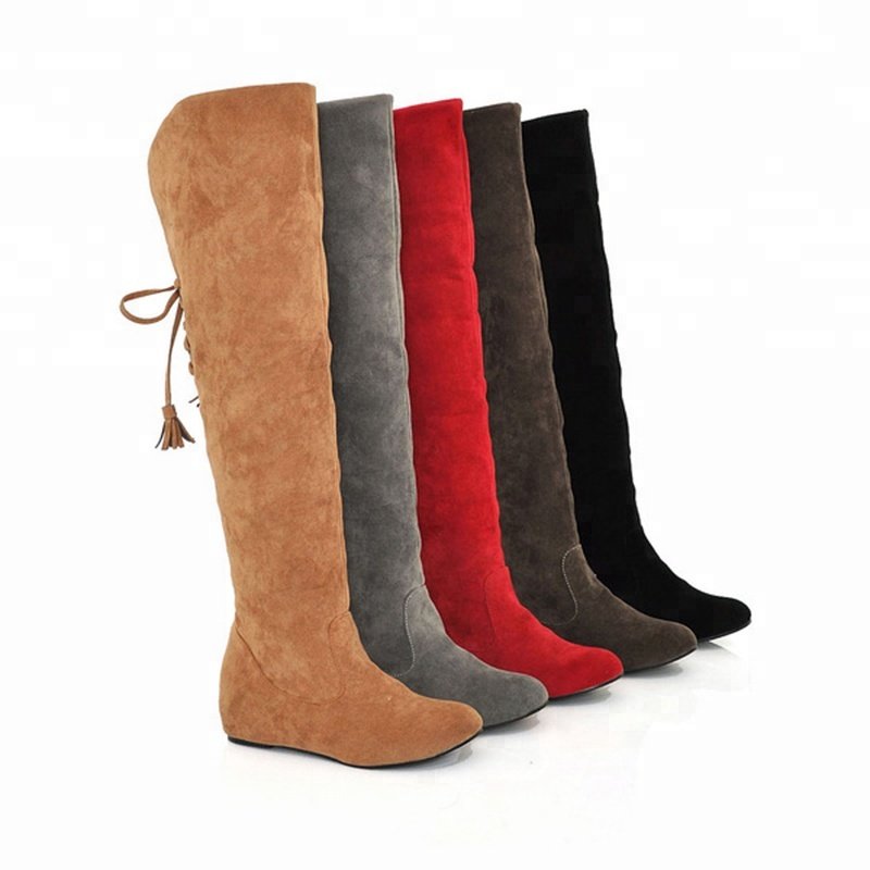 Best Selling Winter Shoes Woman Over-the-knee High Boots Lace-up Warm Snow Boots Comfortable Flat Long Boots Shoes