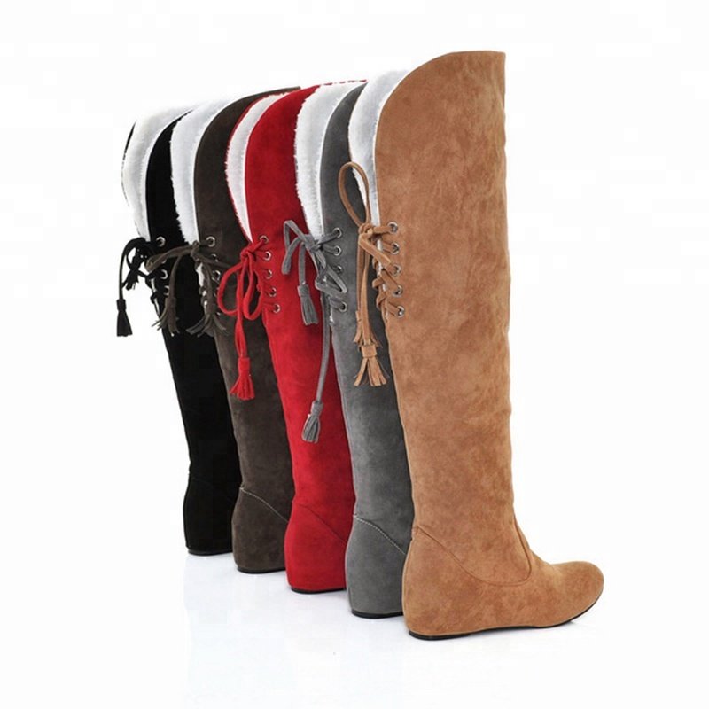 Best Selling Winter Shoes Woman Over-the-knee High Boots Lace-up Warm Snow Boots Comfortable Flat Long Boots Shoes