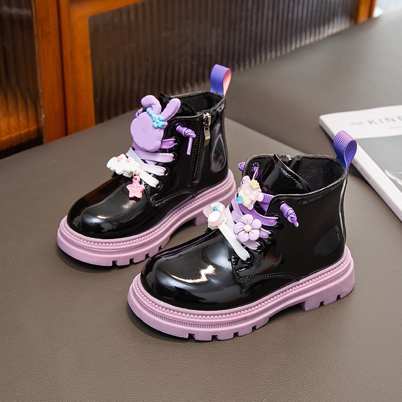 New Children's Fashion Fall/winter Kids Cartoon Bright Face Leather Boots Soft Sole Shoes Thickened Thermal Boots