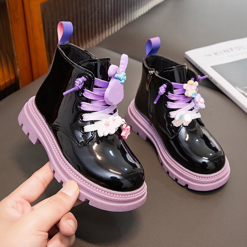 New Children's Fashion Fall/winter Kids Cartoon Bright Face Leather Boots Soft Sole Shoes Thickened Thermal Boots