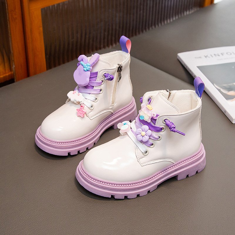 New Children's Fashion Fall/winter Kids Cartoon Bright Face Leather Boots Soft Sole Shoes Thickened Thermal Boots
