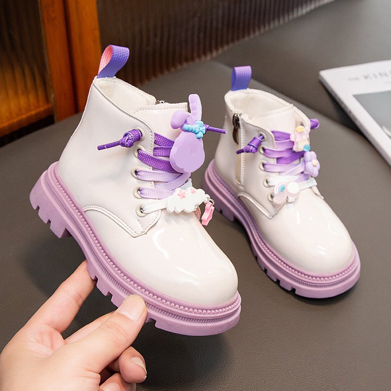 New Children's Fashion Fall/winter Kids Cartoon Bright Face Leather Boots Soft Sole Shoes Thickened Thermal Boots