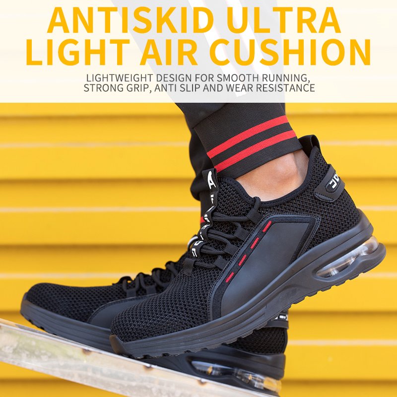New fashion summer ultra light air cushion cushioning breathable mesh safety shoes with anti-smash steel toe