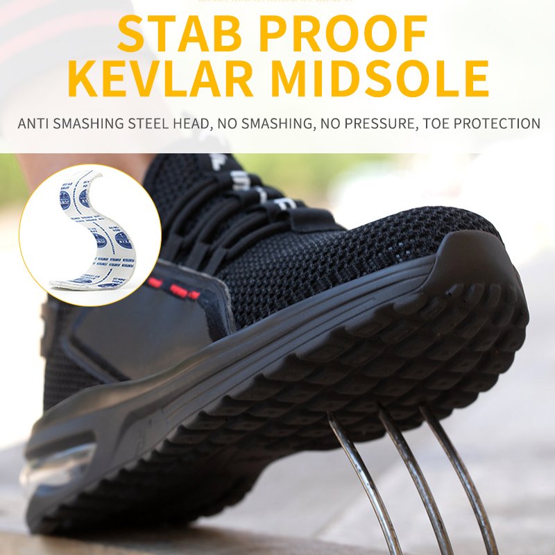 New fashion summer ultra light air cushion cushioning breathable mesh safety shoes with anti-smash steel toe
