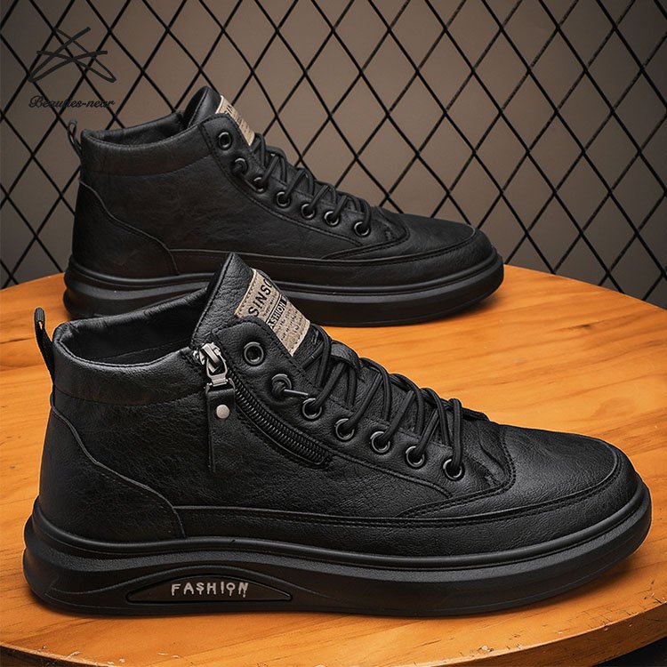 Fashion mens ankle length styles shoes zip men pu leather boots casual sports running casual sport shoes