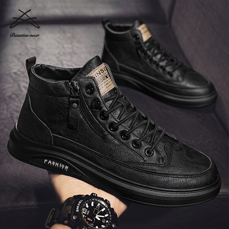 Fashion mens ankle length styles shoes zip men pu leather boots casual sports running casual sport shoes