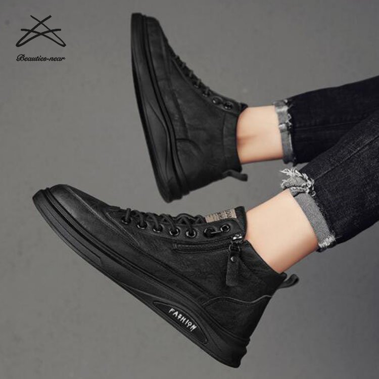 Fashion mens ankle length styles shoes zip men pu leather boots casual sports running casual sport shoes