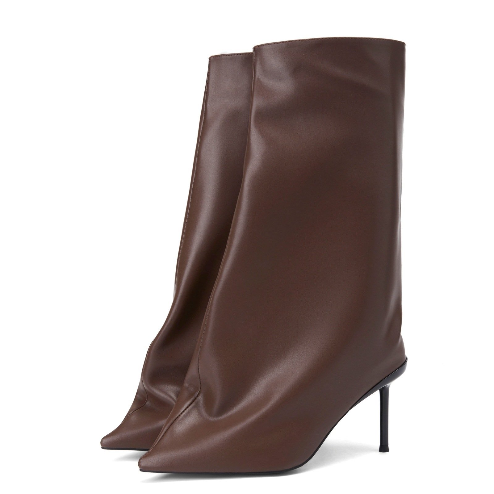 Autumn New High Heels Knee Boots Solid Color Fashion Pointed Short Boots Red Heels Women's Large High Heels