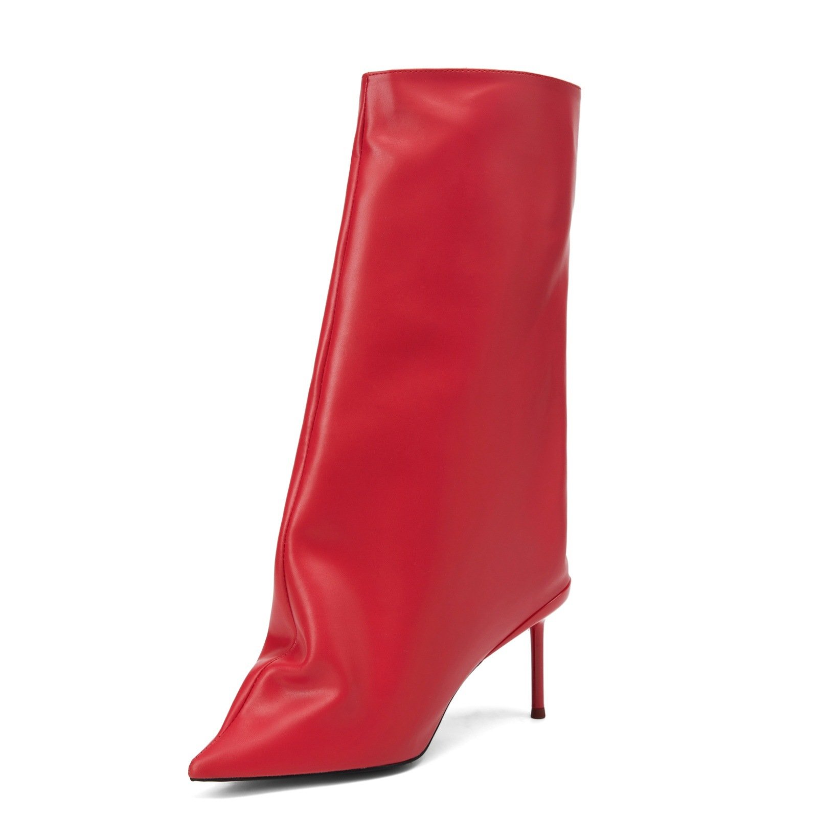 Autumn New High Heels Knee Boots Solid Color Fashion Pointed Short Boots Red Heels Women's Large High Heels