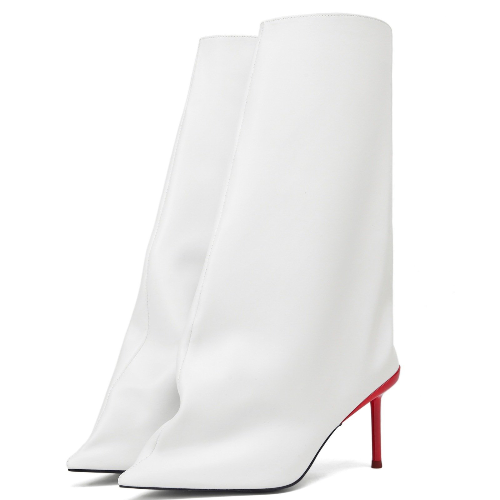 Autumn New High Heels Knee Boots Solid Color Fashion Pointed Short Boots Red Heels Women's Large High Heels