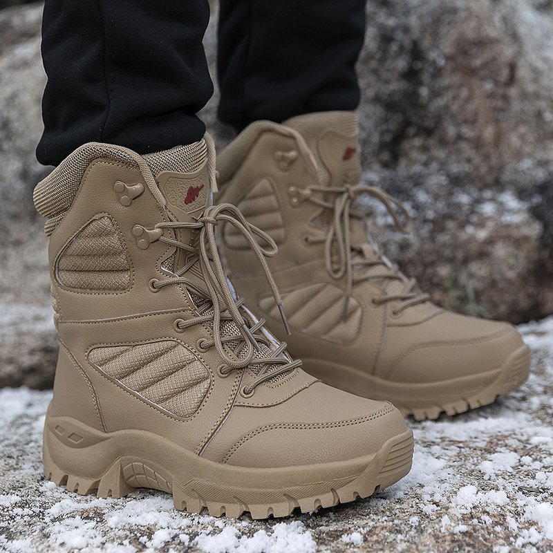 New Outdoor High-top Men Climbing Boots Outdoor Hiking Boots for Men Tactical Training Boots Adult Winter Shoes Rubber Round A09