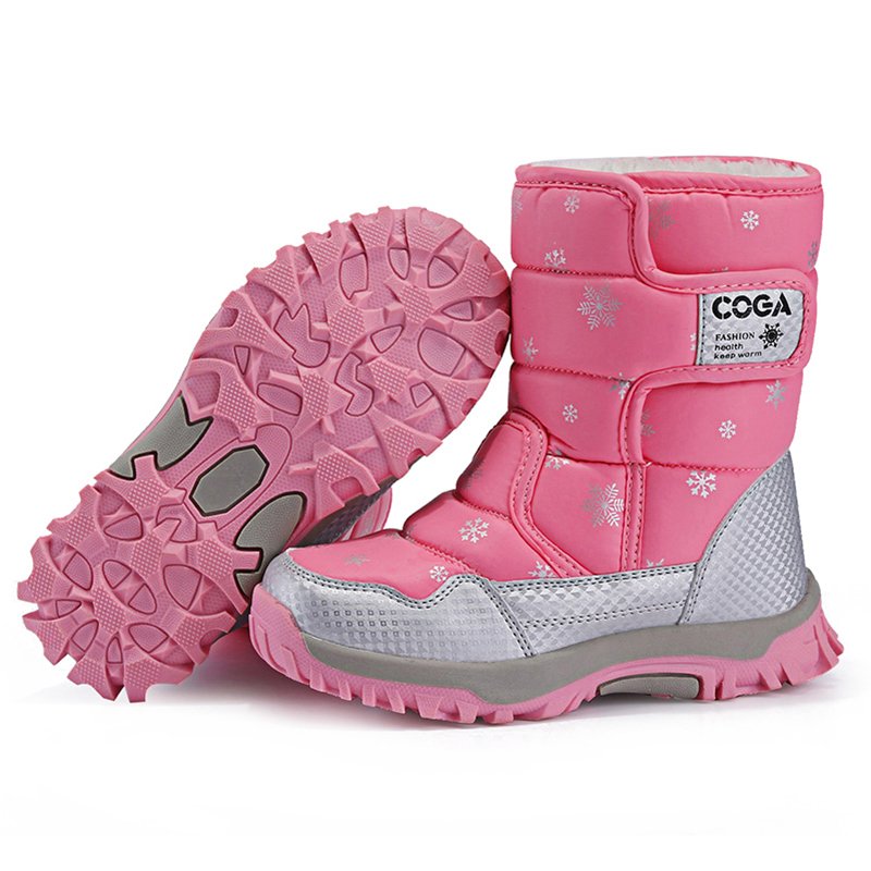 New models pink baby girl boots plush warm waterproof slip-on mid top kids skiing fur shoes bootie full size 27-39 cheap price
