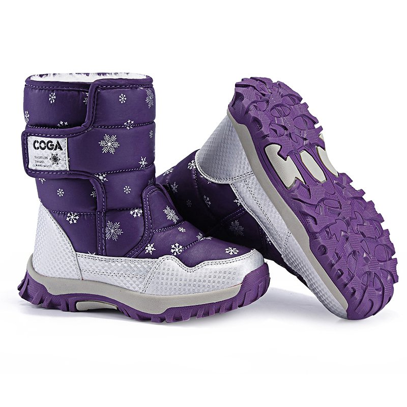 New models pink baby girl boots plush warm waterproof slip-on mid top kids skiing fur shoes bootie full size 27-39 cheap price