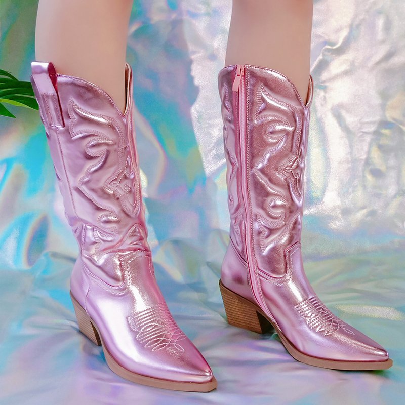 Brand Fashion Women Westem Cowboy Boots Mid-Calf Boots Dropshipping Lady New 2024 Autumn Winter Metal Sexy Pumps High Heels INS