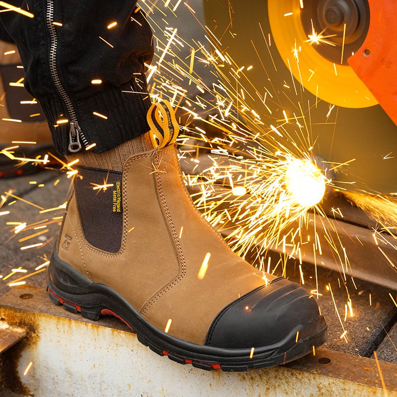 MANWEI Good Quality Chelsea Working Boots men brown crazy horse genuine Leather Safety work boots no lace