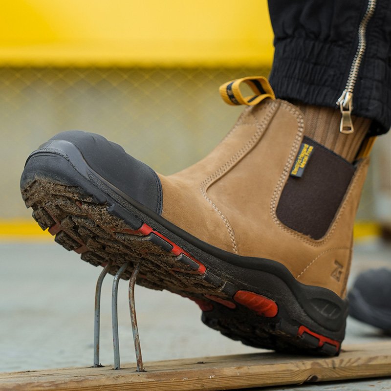 MANWEI Good Quality Chelsea Working Boots men brown crazy horse genuine Leather Safety work boots no lace
