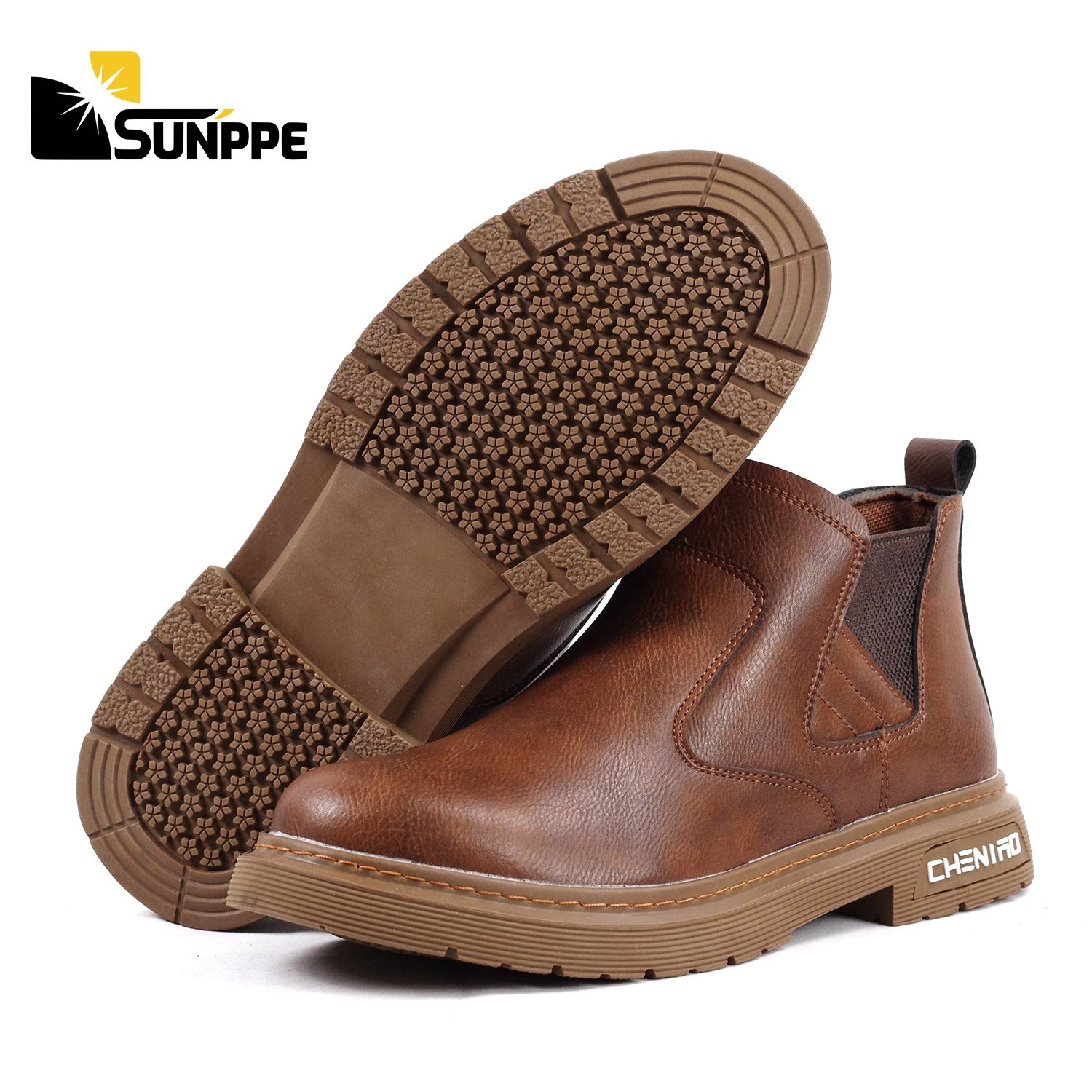 Custom Lightweight chelsea fashionable rubber leather pull on casual shoes men steel toe work safety boots without lace