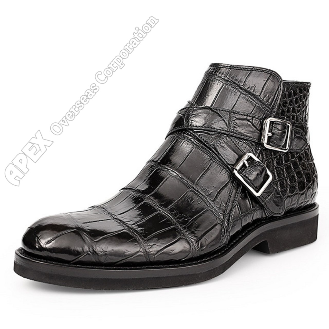 Fashion Custom Crocodile Texture Genuine Cowhide Men Boots Men Handmade Formal Dress Shoes Leather Boots Zip and Buckle Closure