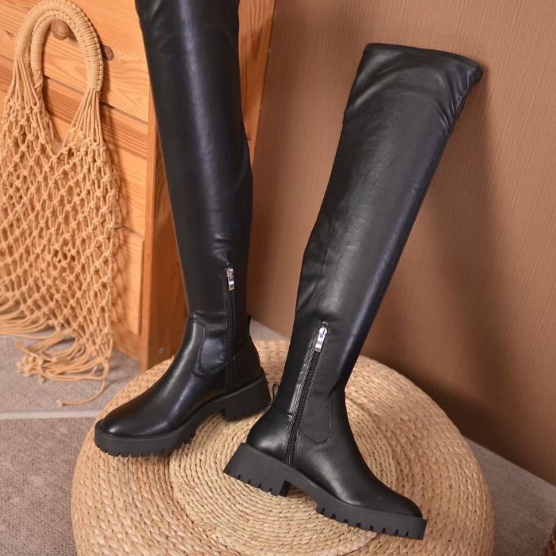 Botas zapatos de mujer Luxury Long Style Black Color Chunky Heel Waterproof Knee High Fall Thigh High Boots