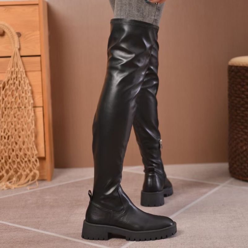 Botas zapatos de mujer Luxury Long Style Black Color Chunky Heel Waterproof Knee High Fall Thigh High Boots