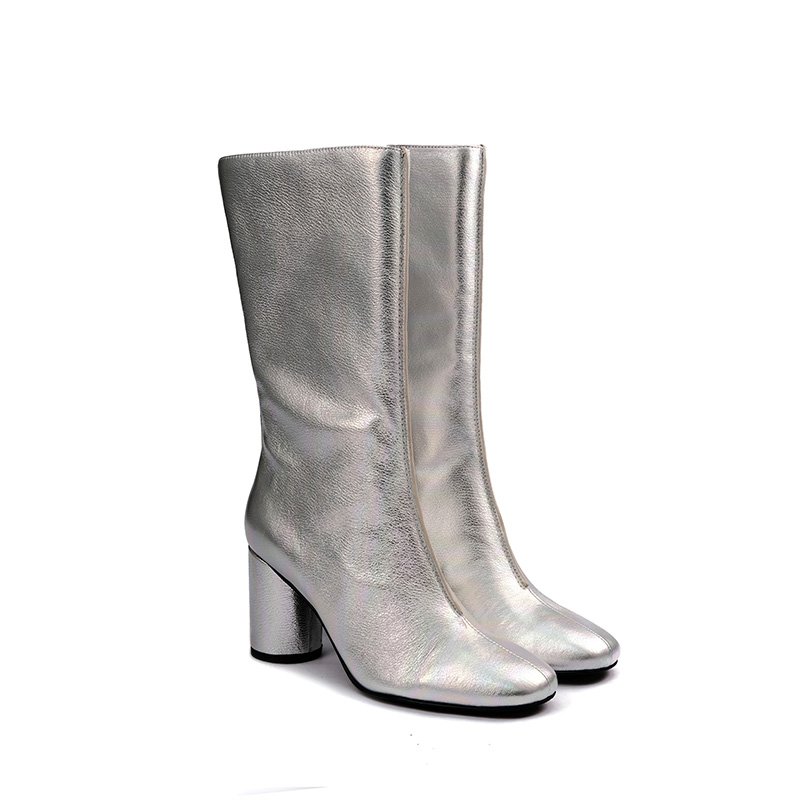 2024 Custom Logo Glitter Single Color Comfortable Midi Boots with Chunky Heel PU Insole Sexy Party Wear for Women for Winter