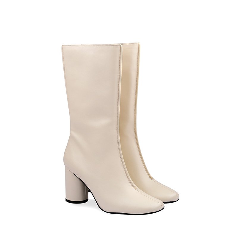 2024 Custom Logo Glitter Single Color Comfortable Midi Boots with Chunky Heel PU Insole Sexy Party Wear for Women for Winter