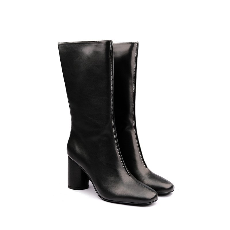 2024 Custom Logo Glitter Single Color Comfortable Midi Boots with Chunky Heel PU Insole Sexy Party Wear for Women for Winter