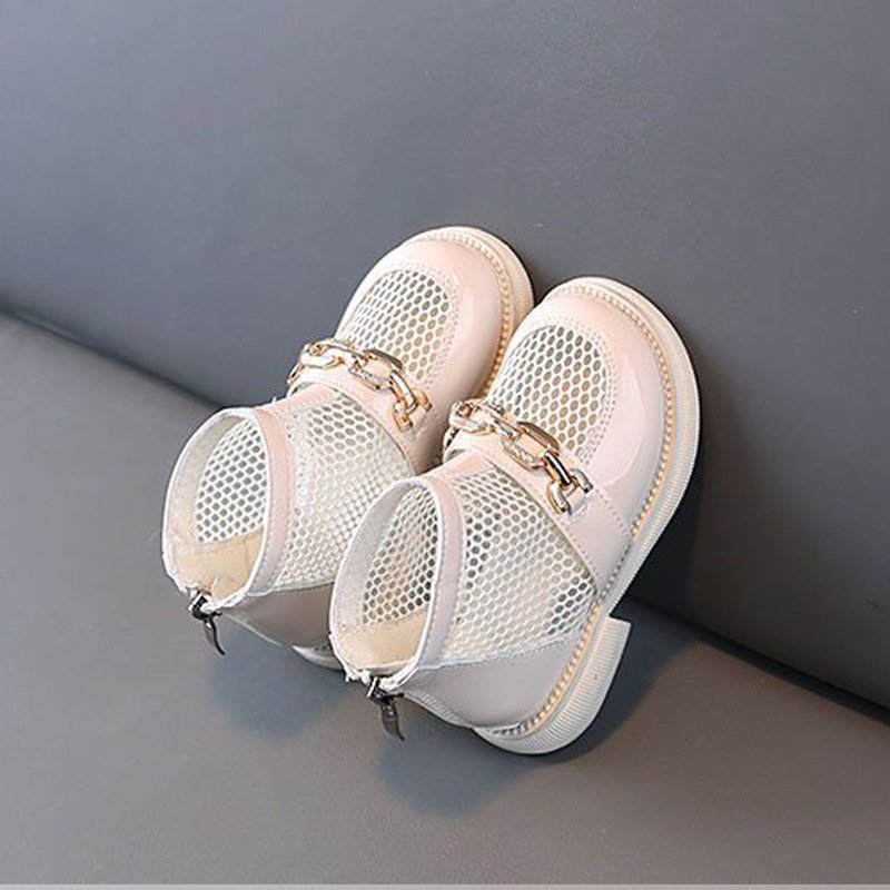 vintage kids Princess white and black shoes summer breathable soft sole Korean mesh boots for girls