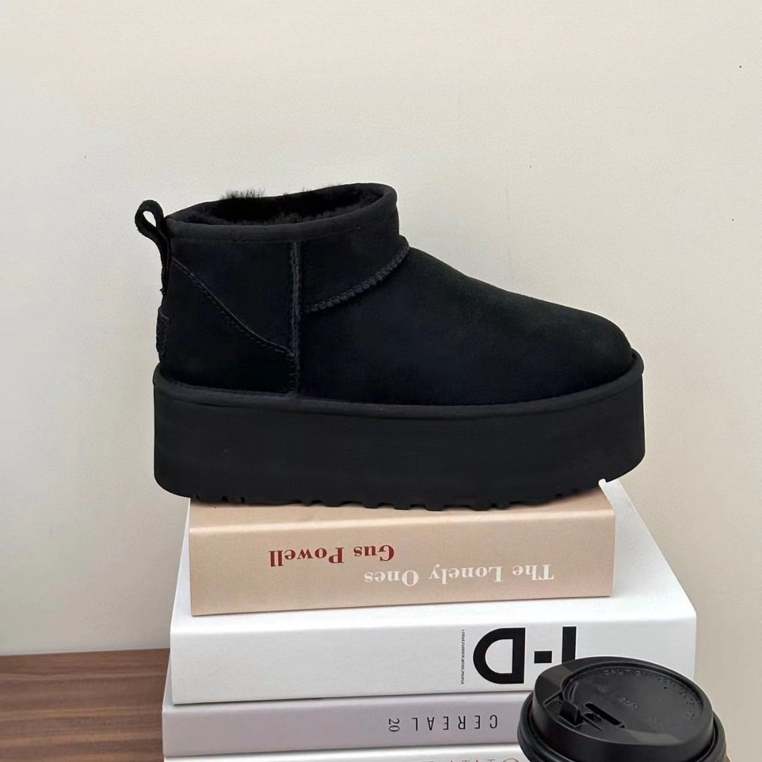 Thick Sole Soft Felt Shoes for Winter Warm Comfortable Women's Petite High Heel Cotton Snow Boots European Style