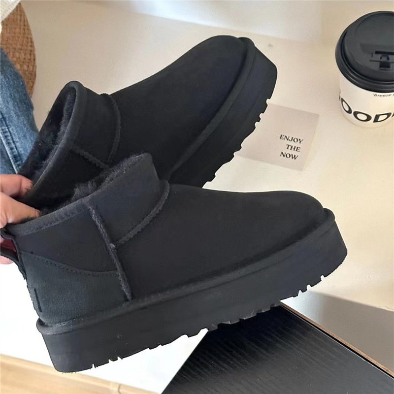 Thick Sole Soft Felt Shoes for Winter Warm Comfortable Women's Petite High Heel Cotton Snow Boots European Style