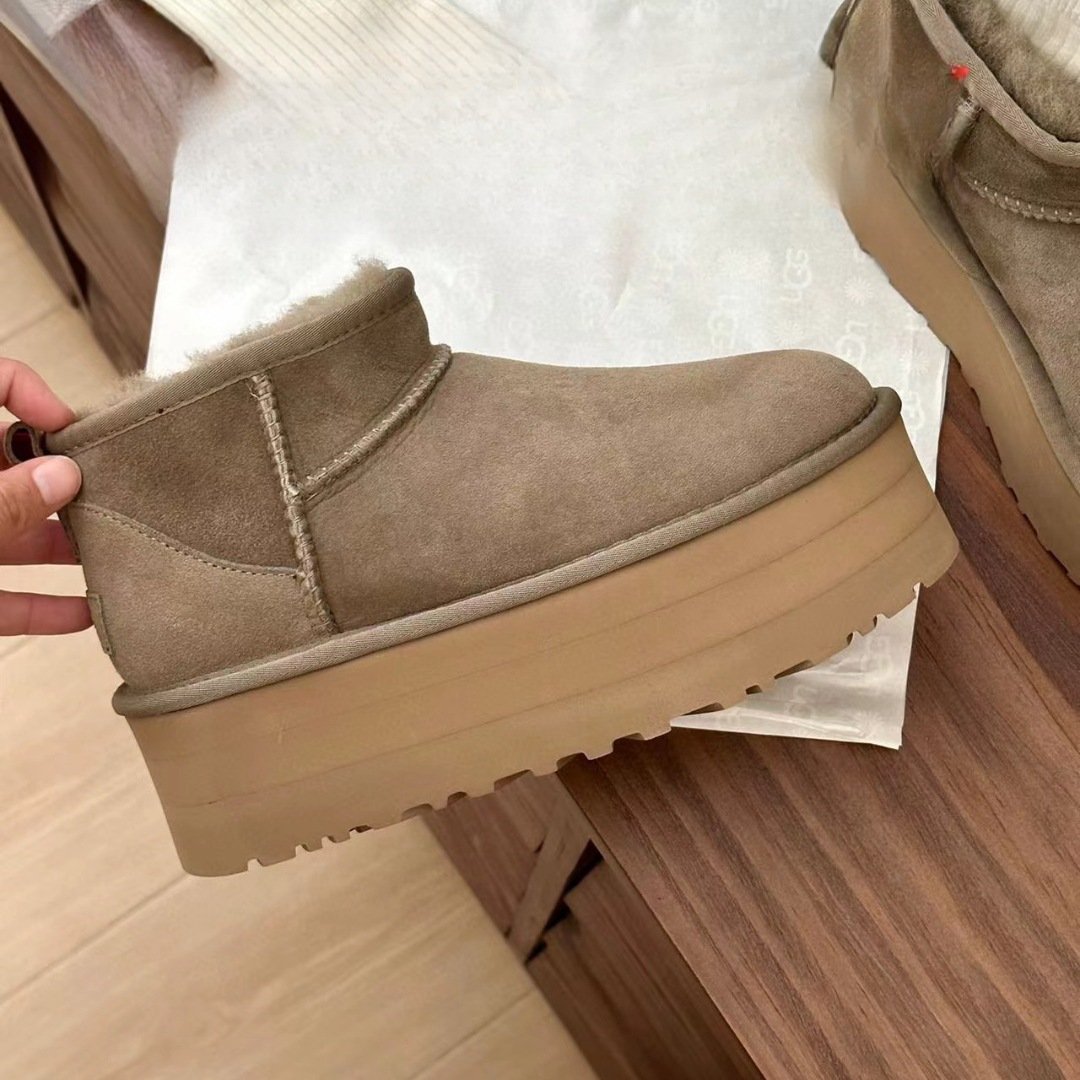Thick Sole Soft Felt Shoes for Winter Warm Comfortable Women's Petite High Heel Cotton Snow Boots European Style