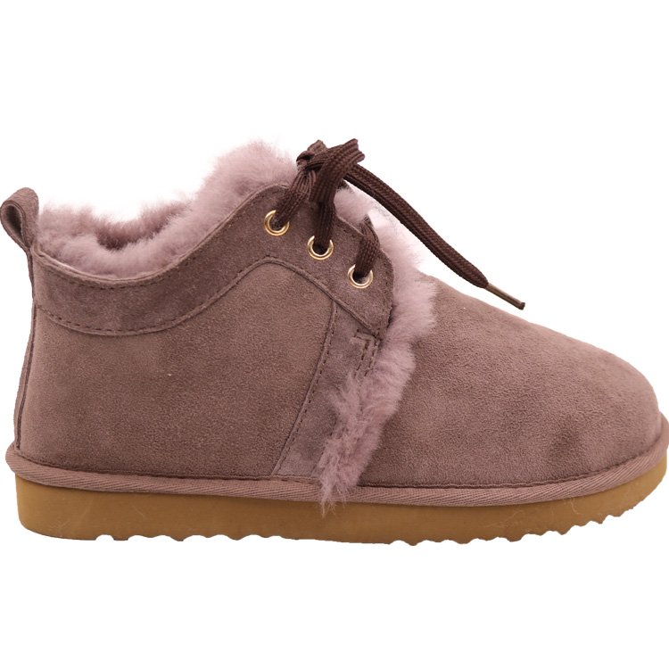CF-281 Lace Up Ankle Genuine Leather And Lining Sheepskin TPR Sole Winter Men Snow Boots In Boots